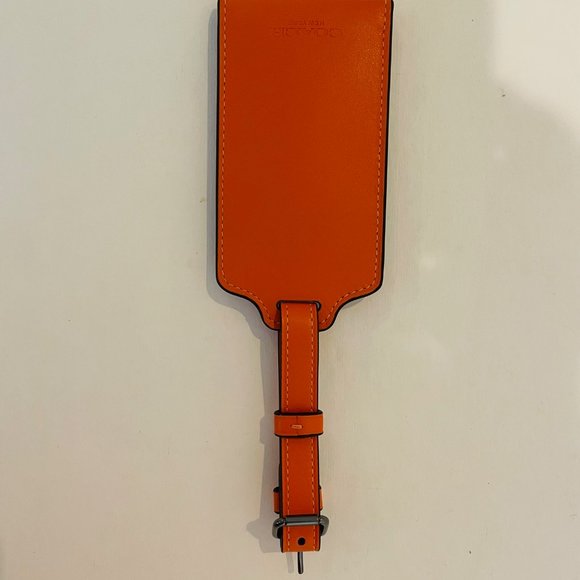 COACH LARGE LUGGAGE TAG IN LEATHER bright orange, plastic id window - Picture 10 of 16